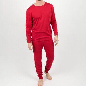 Leveret Mens Two Piece Cotton Pajamas Solid Red L